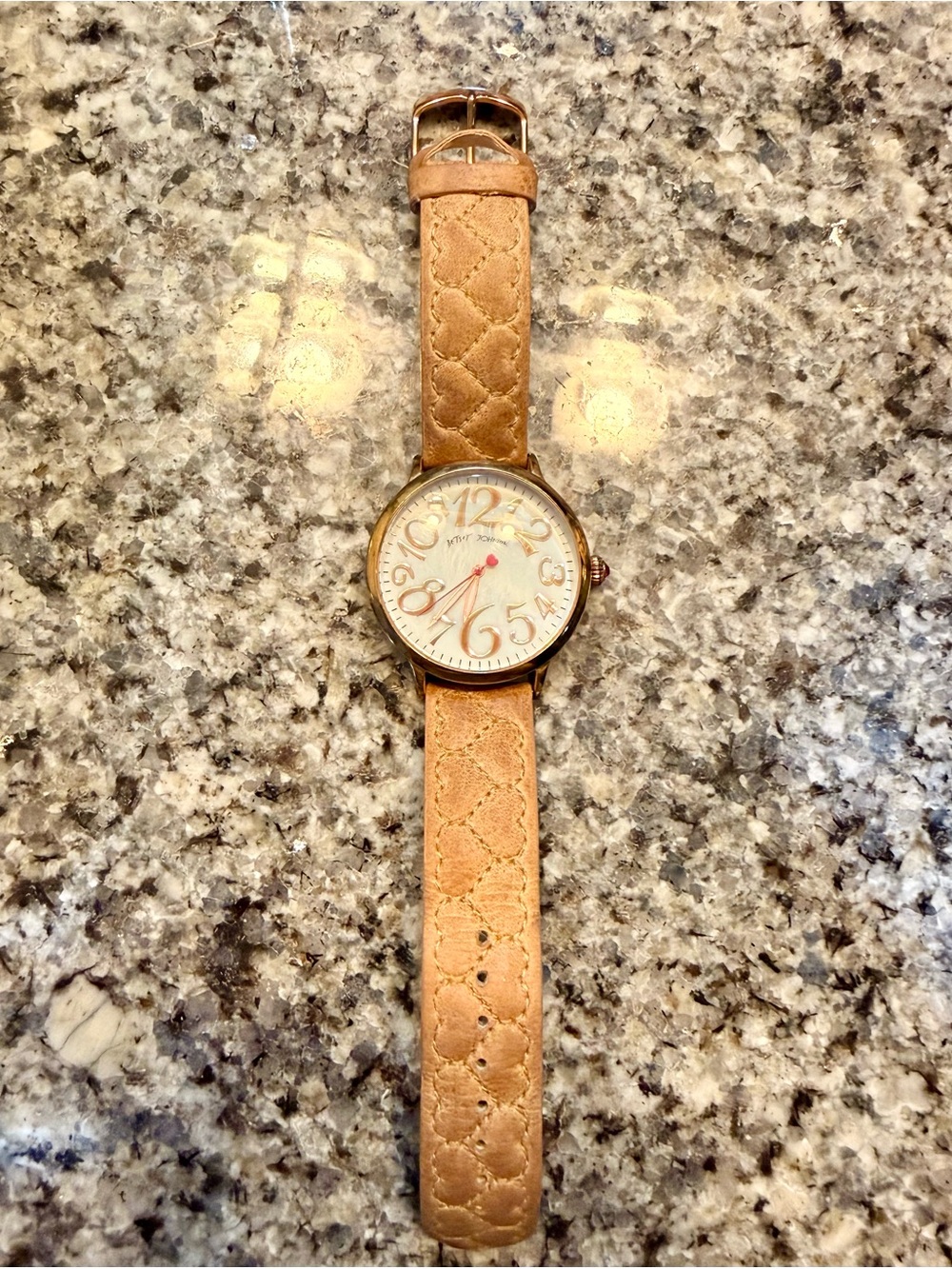 Betsey Johnson Quilted Tan Leather Strap Watch with Gold-Tone Case